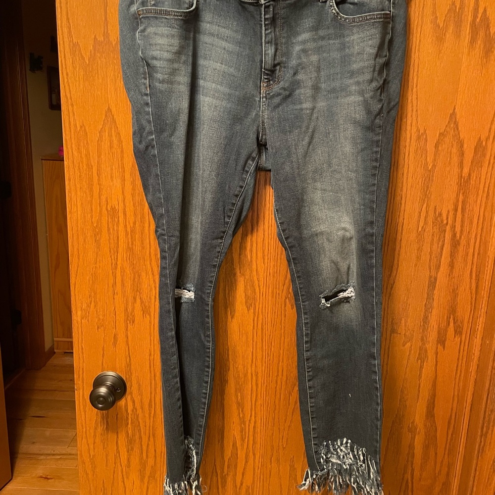 037 William Rast Distressed Fringe Hem Jeans - Dark Blue